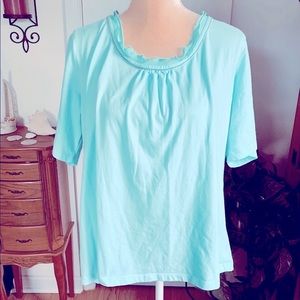 Hasting & Smith Blouse Tee Top detailed dainty neckline silver beading Sz 3X